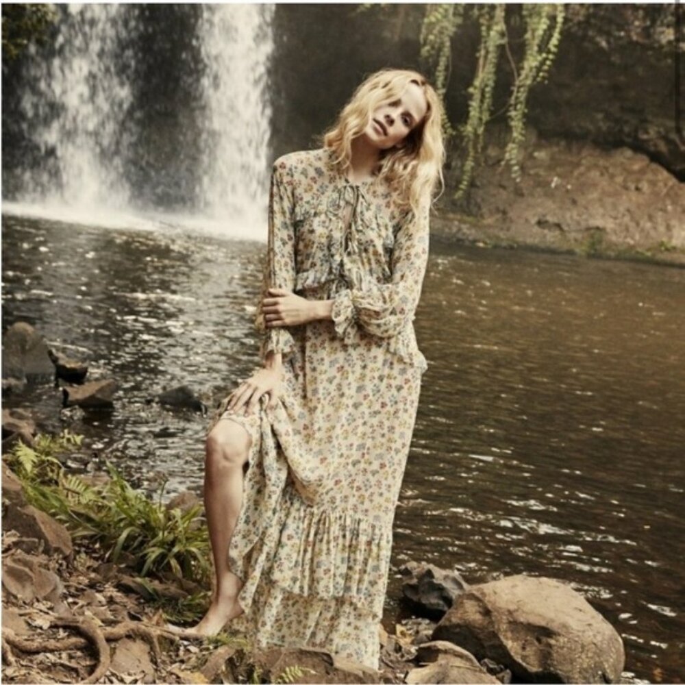 Doen Saffron Silk Dress in Bouquet size small